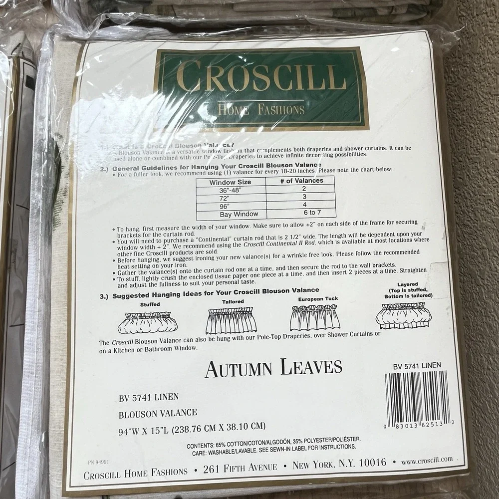 Lot of 4 Croscill Autumn Leaves 5741 Blouson Valance Vintage NOS 94 X 15